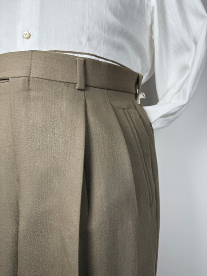 Pantaloni anni ‘80 lana pettinata cachi - tg. 52/54