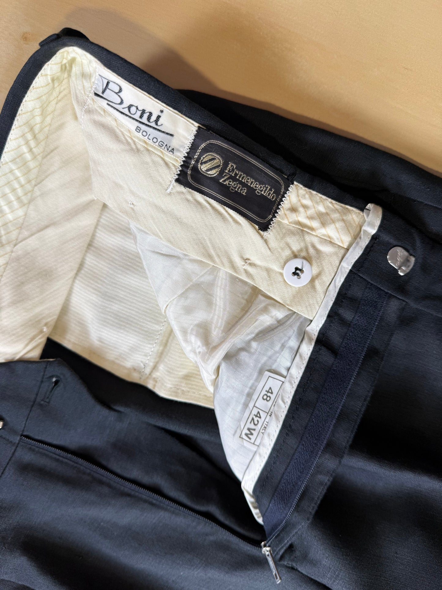 Pantaloni Ermenegildo Zegna anni '80 puro lino nero - tg. 48