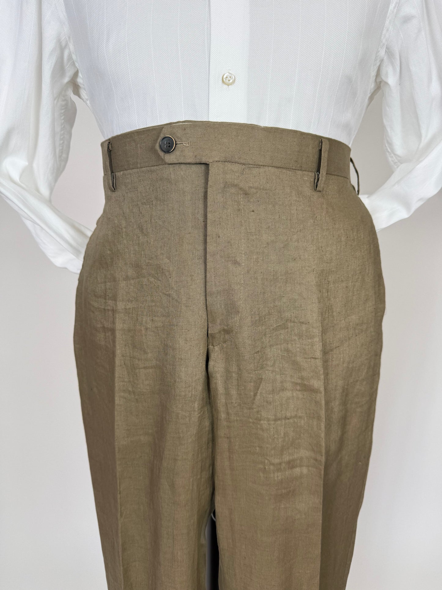 Pantaloni in lino marrone tabacco anni '90 (NOS) - tg. 56