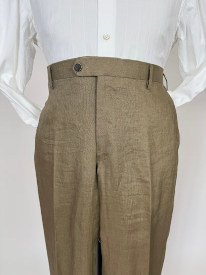Pantaloni in lino marrone tabacco anni '90 (NOS) - tg. 56