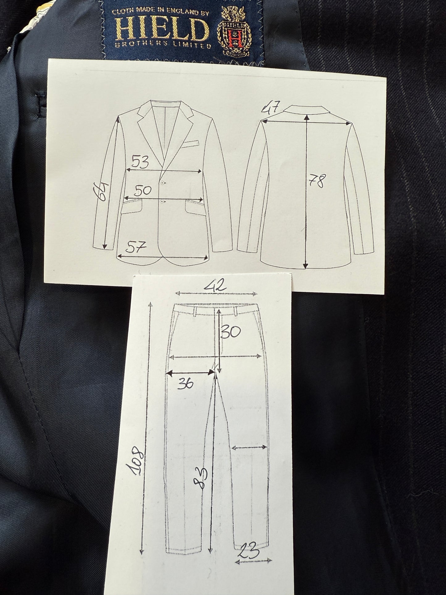 Completo anni ‘80 in flanella inglese blu gessato - tg. 48