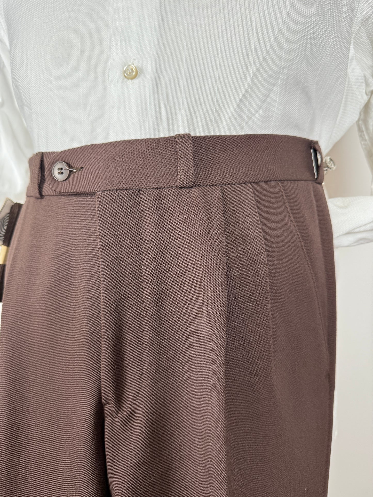 Pantaloni anni ‘80 in twill di lana color cioccolato (NOS) - tg. 44