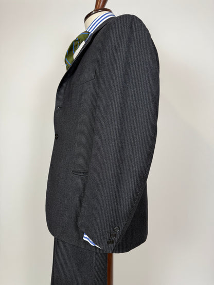 Completo 3 pezzi anni ‘60 sartoriale flanella antracite gessato - tg. 50