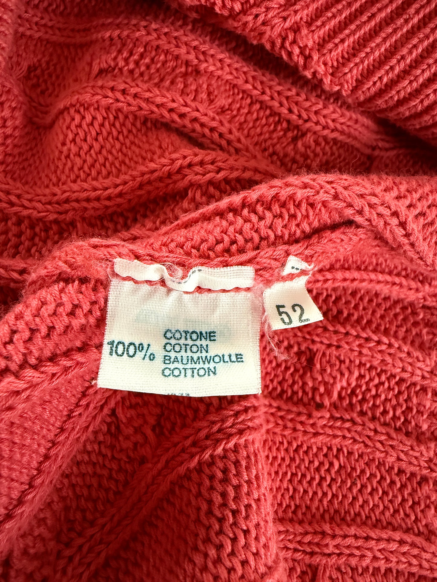 Pullover rosa corallo anni ‘80 100% cotone a trecce - tg. L/XL