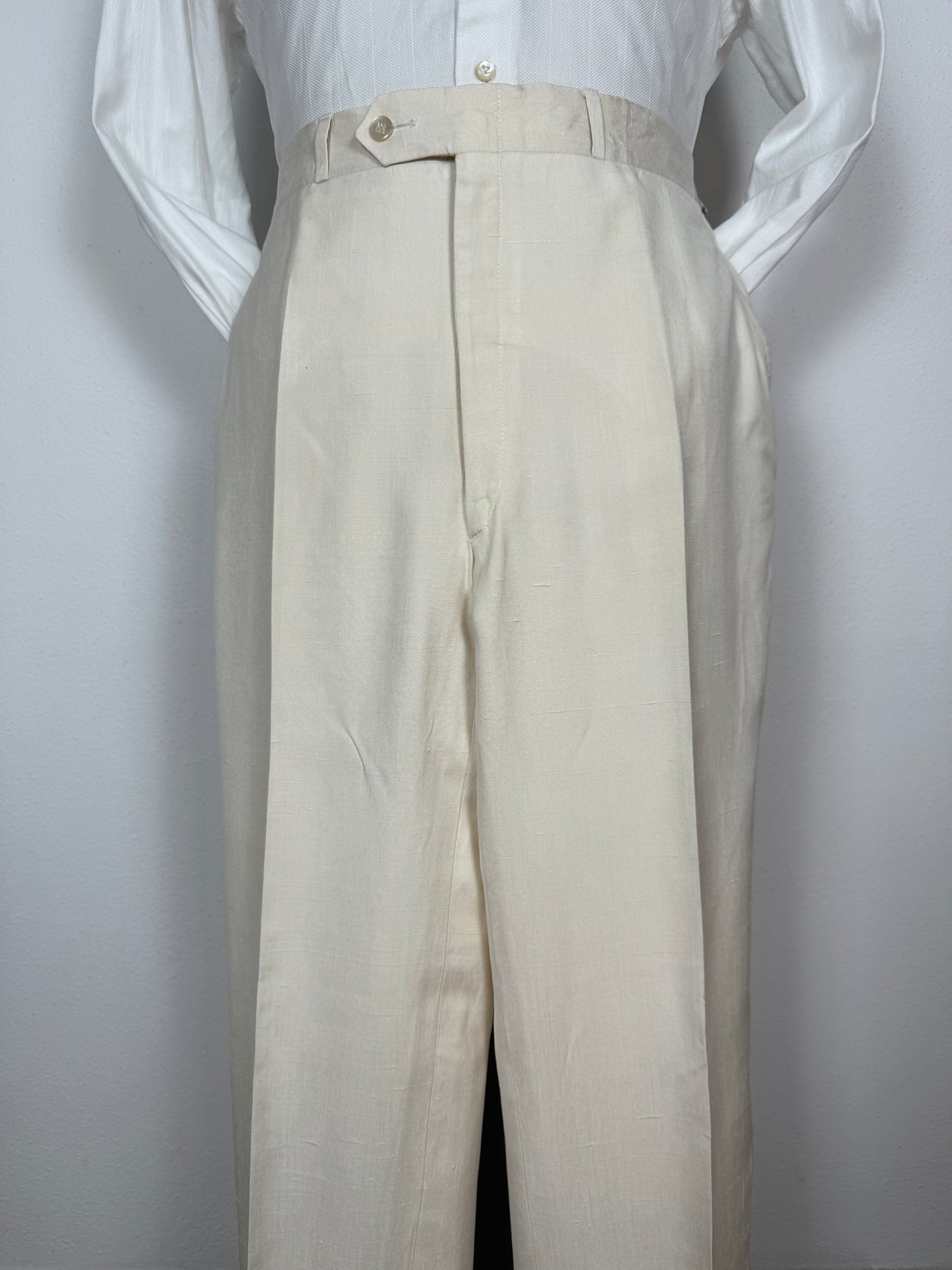 Completo anni '70 su misura in pura seta shantung bianco avorio - tg. 50