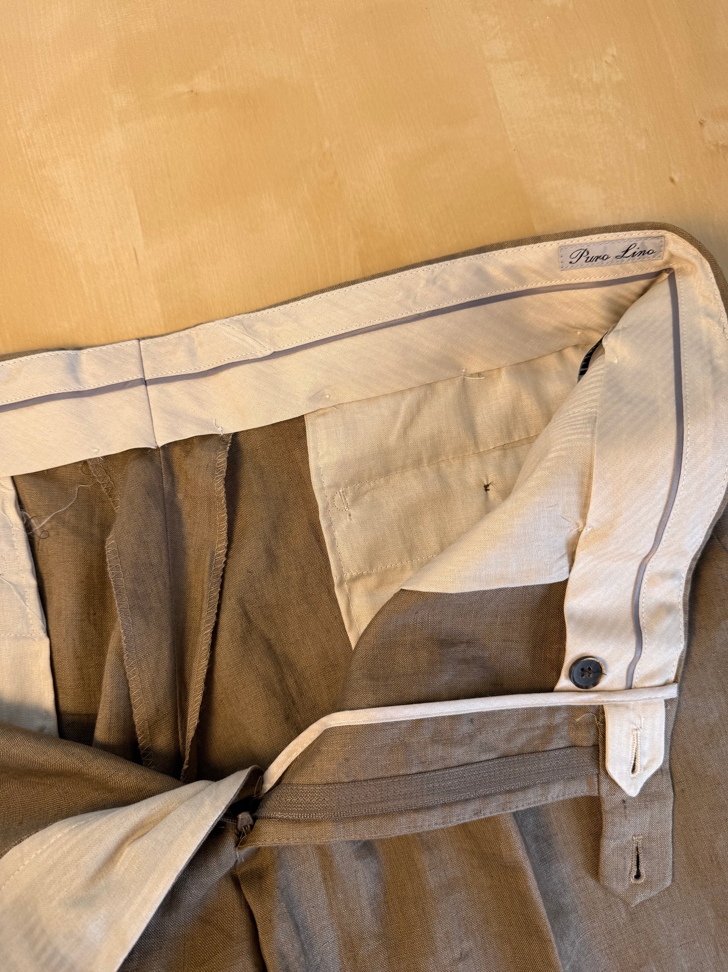 Pantaloni in lino marrone tabacco anni '90 (NOS) - tg. 56