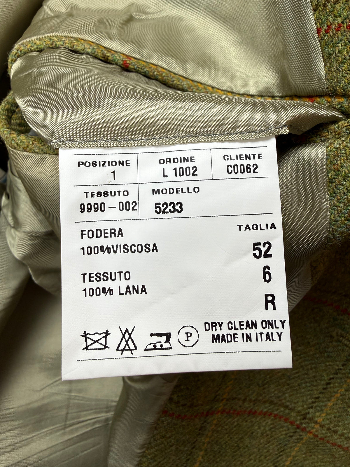 Giacca De Paz tweed verde cachi finestrato - tg. 52