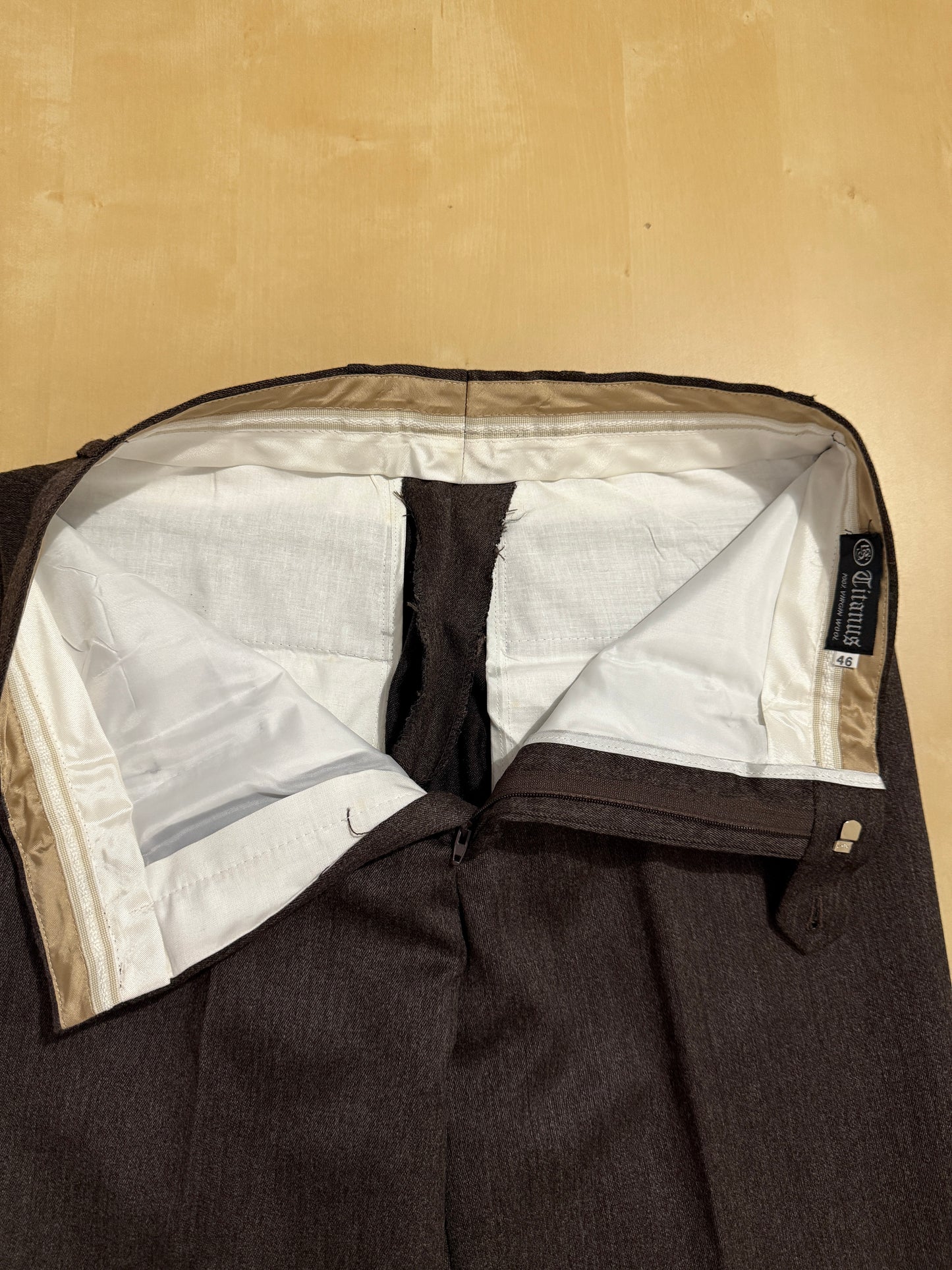 Pantalone anni ‘70 in flanella marrone con tasche alla carrettiera (NOS) - tg. 44/46