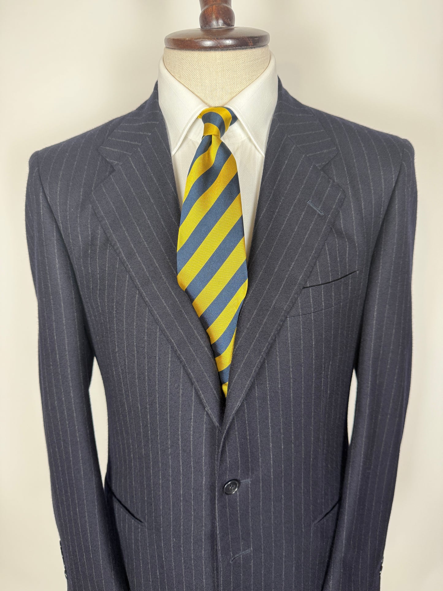 Completo anni ‘80 in flanella inglese blu gessato - tg. 48