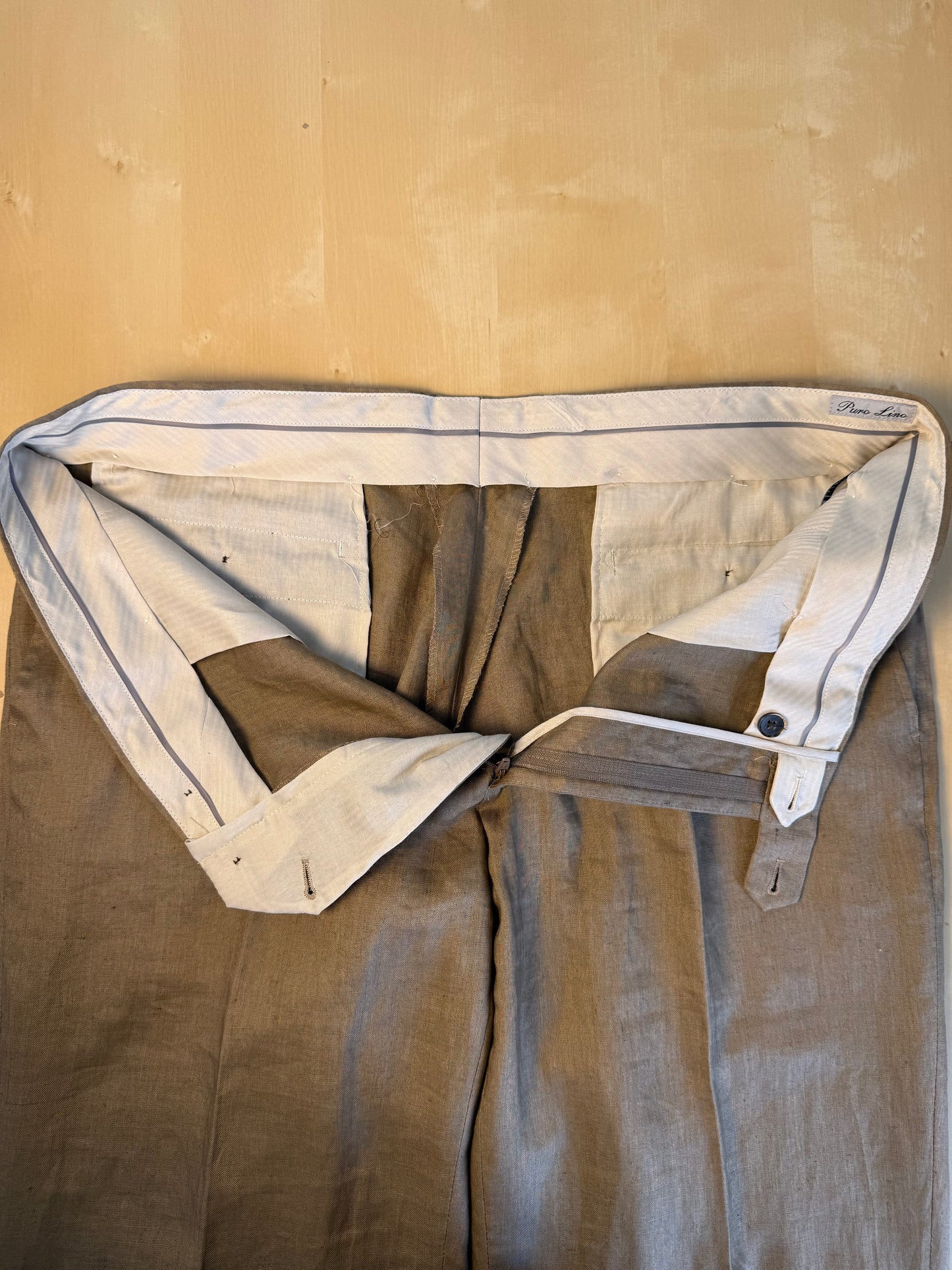 Pantaloni in lino marrone tabacco anni '90 (NOS) - tg. 56