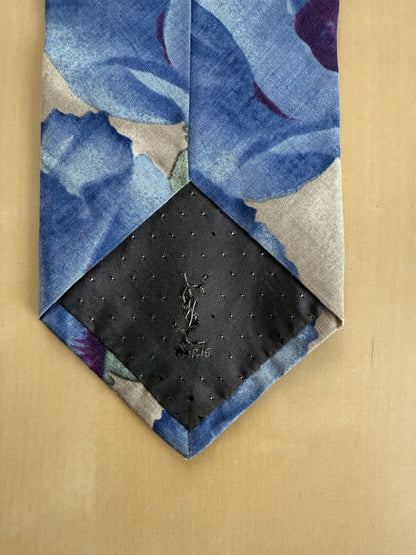 Cravatta Yves Saint Laurent floreale azzurro