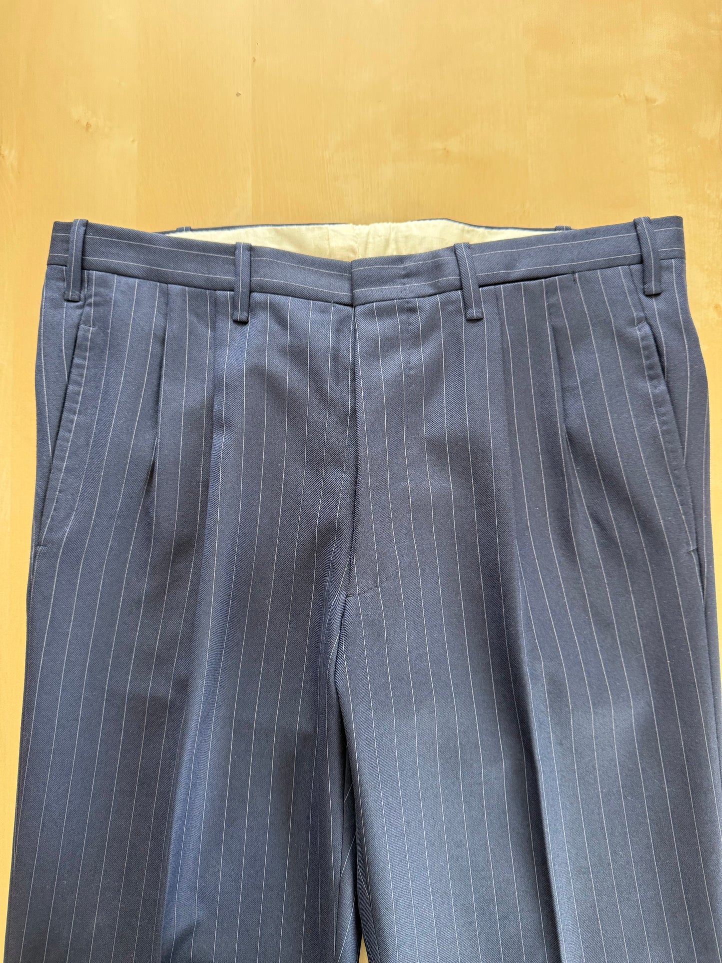 Pantaloni sartoriali flanella pettinata lana e cashmere blu gessato - tg. 50/52