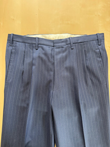 Pantaloni sartoriali flanella pettinata lana e cashmere blu gessato - tg. 50/52