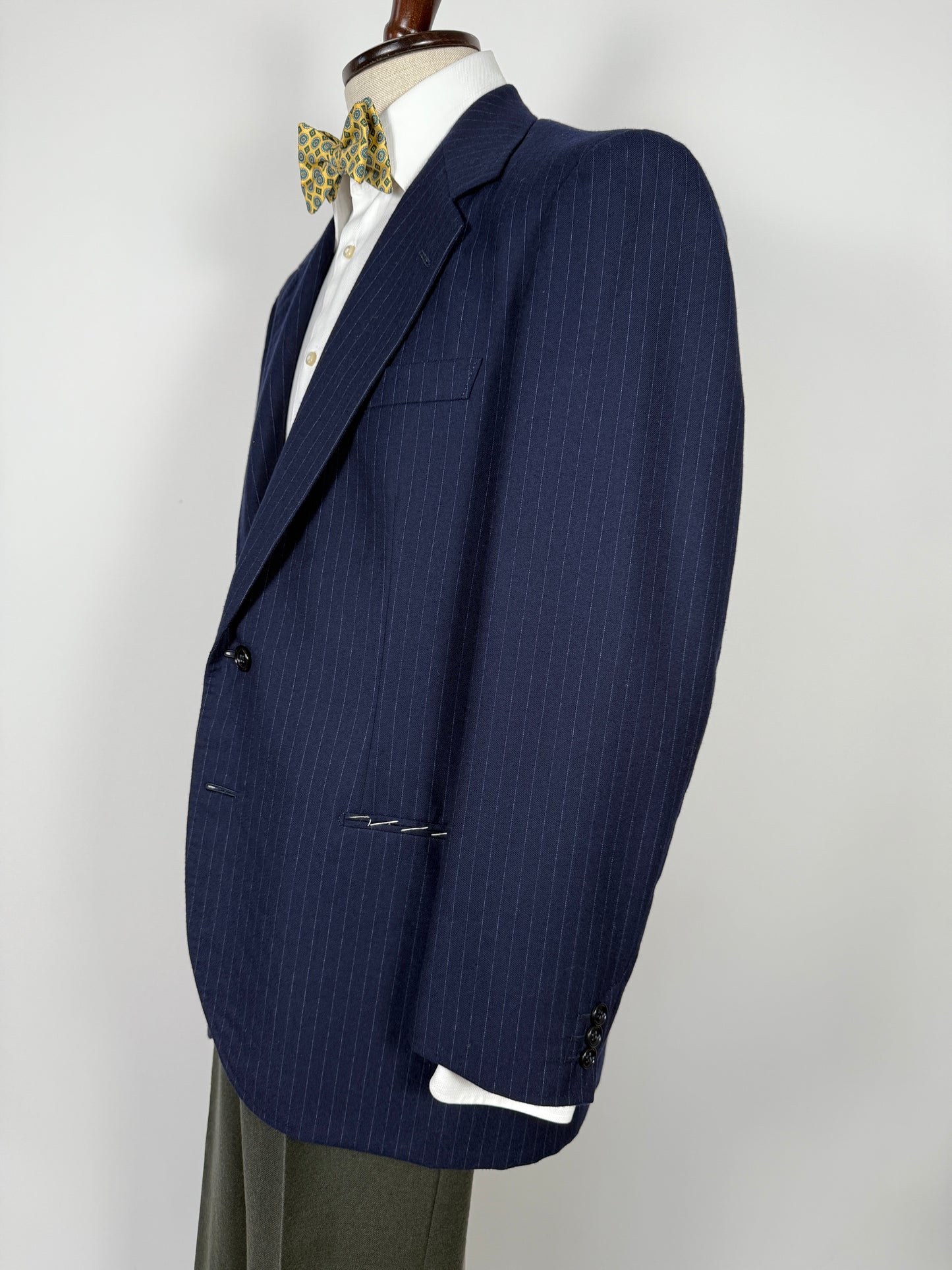 Giacca sartoriale anni ‘70 in flanella blu gessata (nuova) - tg. 50