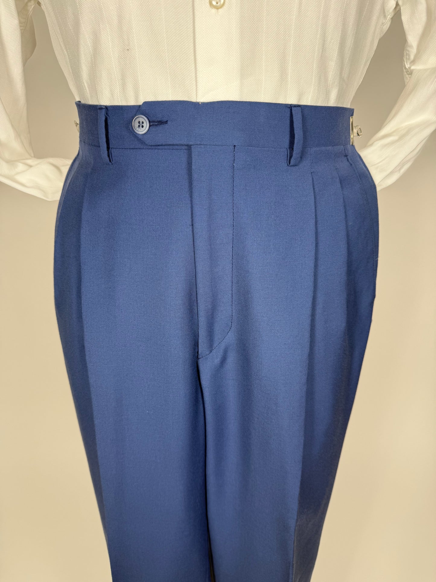 Completo anni '80 fresco lana bluette - tg. 52, pantaloni 48