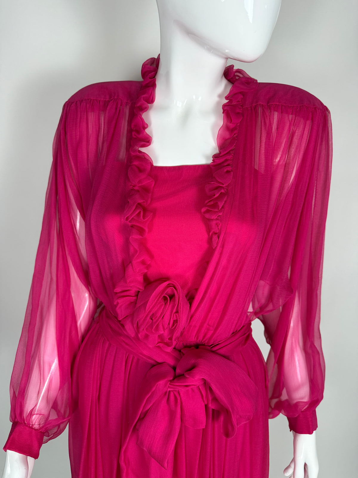 Abito sartoriale anni '80 in chiffon di seta - tg. 38 XS/S