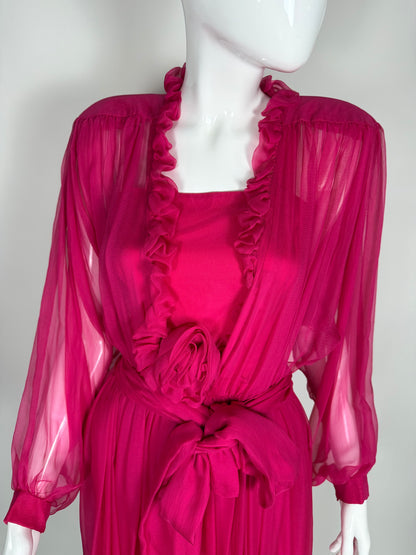 Abito sartoriale anni '80 in chiffon di seta - tg. 38 XS/S