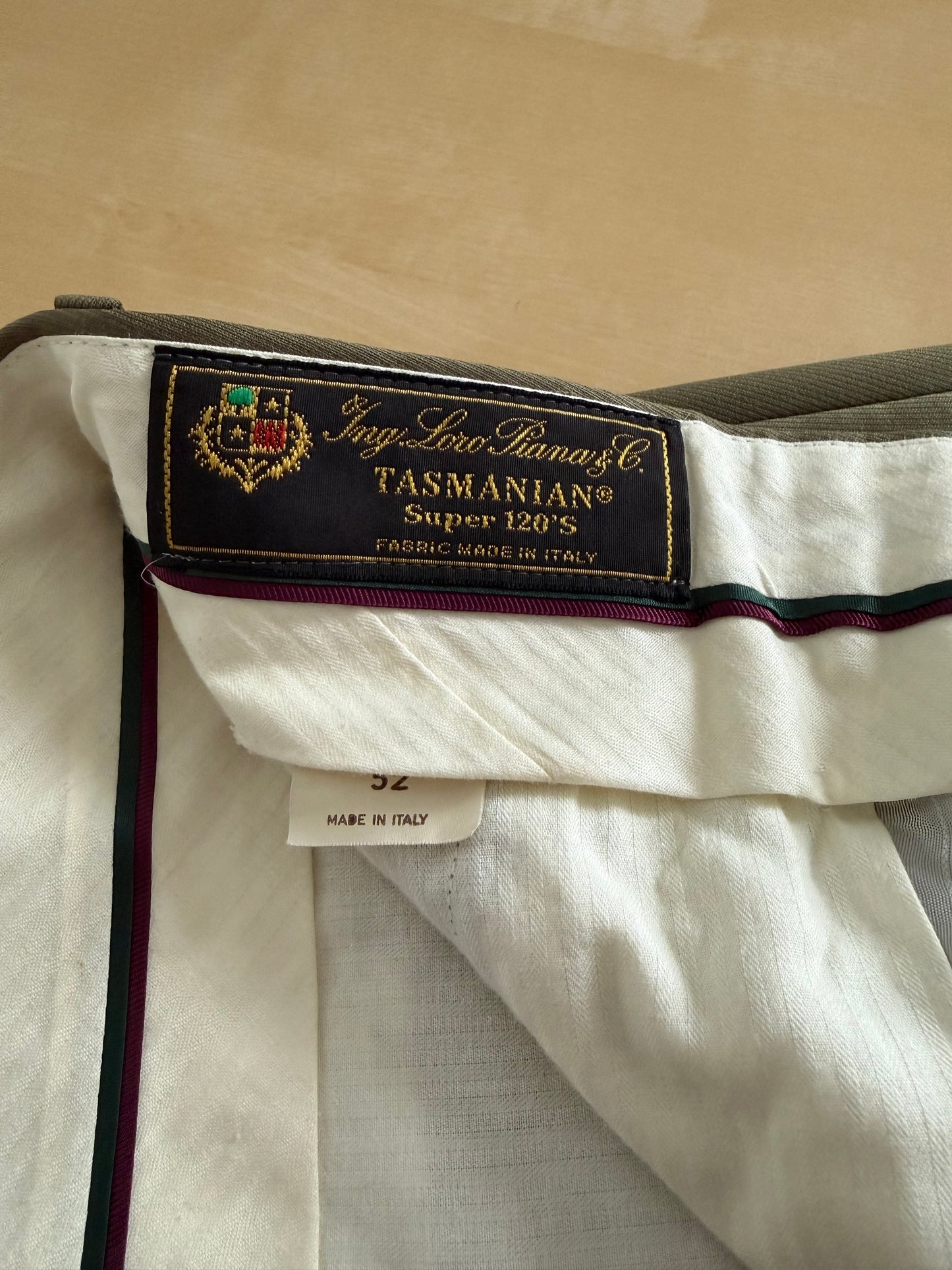 Pantaloni verde oliva lana pettinata Loro Piana Tasmanian - tg. 54/56