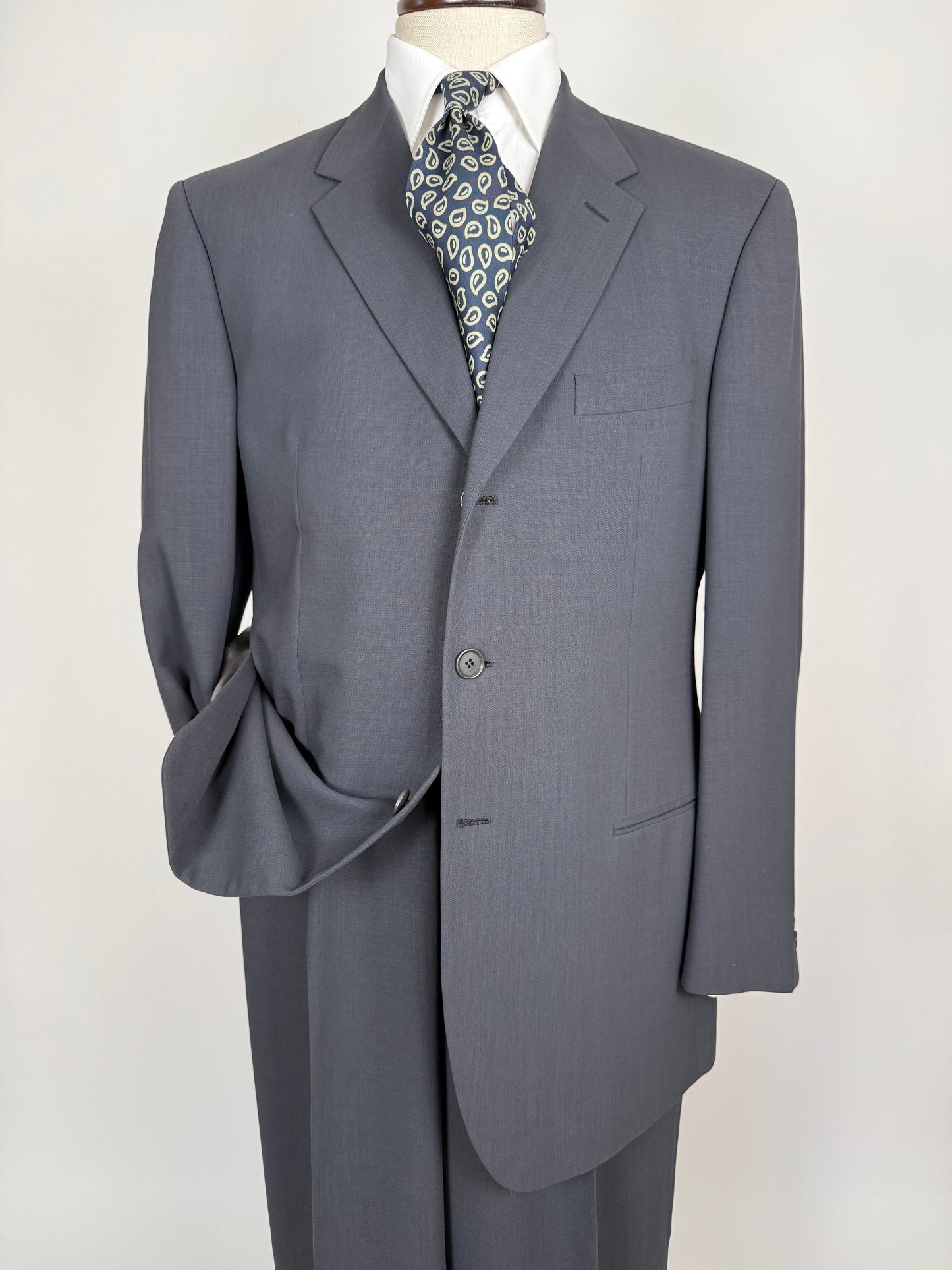 Completo Armani anni '90 fresco lana grigio petrolio - tg. 54