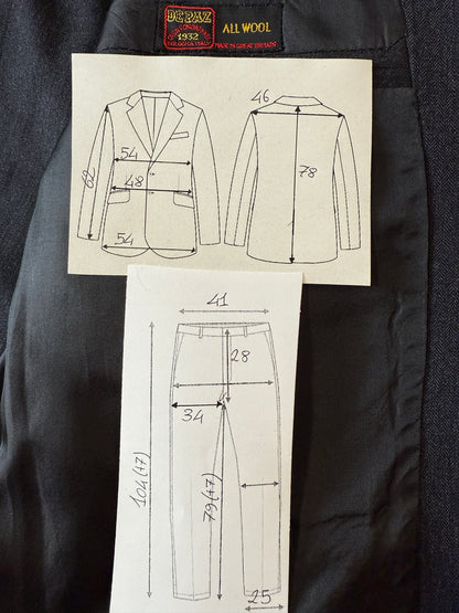 Completo su misura De Paz anni ‘70/‘80 antracite spigato - tg. 46/48