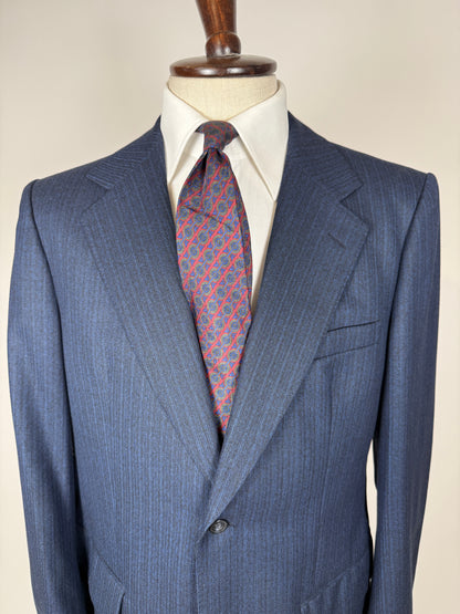 Completo anni ‘70 lana pettinata blu gessato - tg. 50