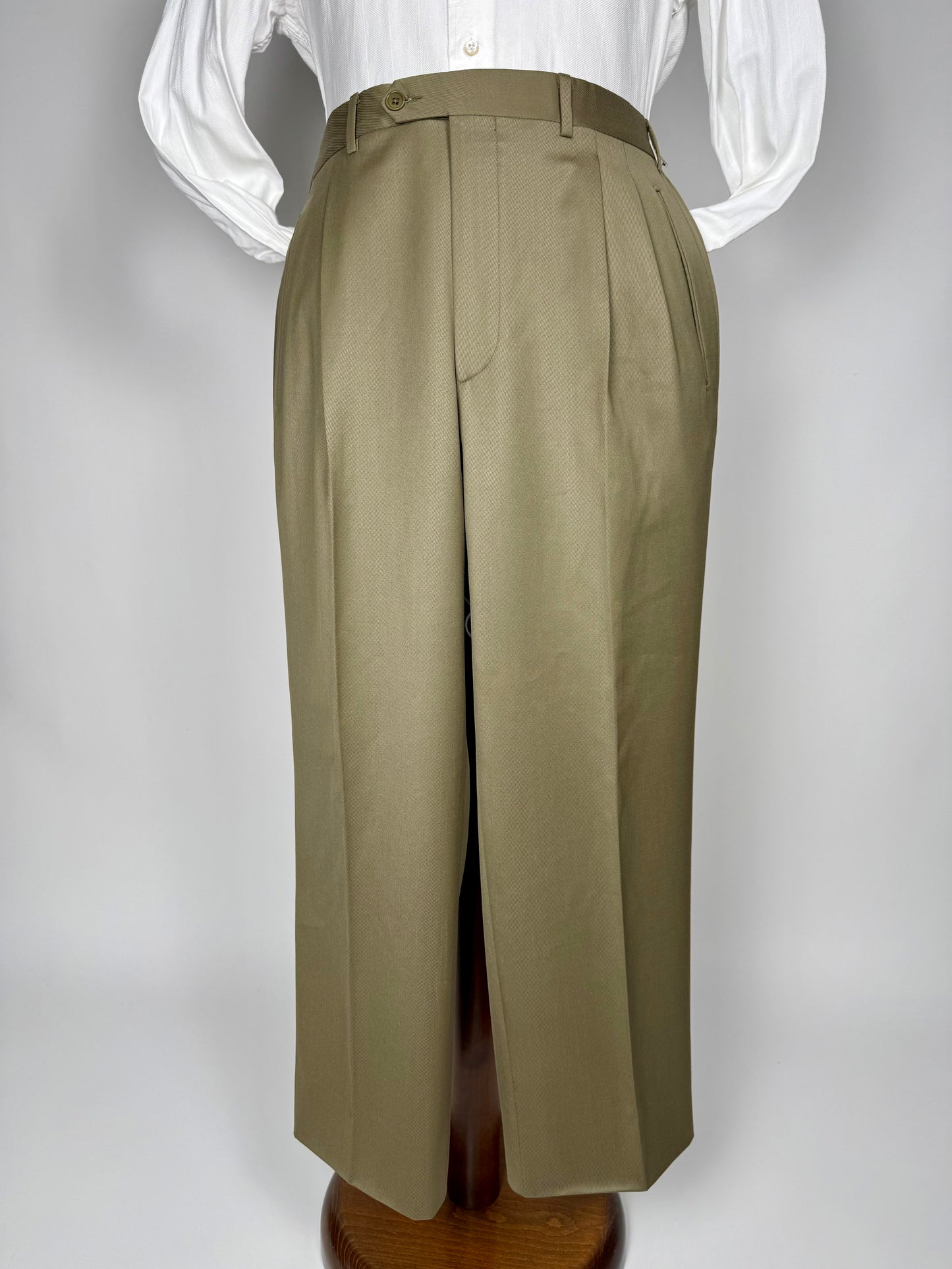 Pantaloni verde oliva lana pettinata Loro Piana Tasmanian - tg. 54/56
