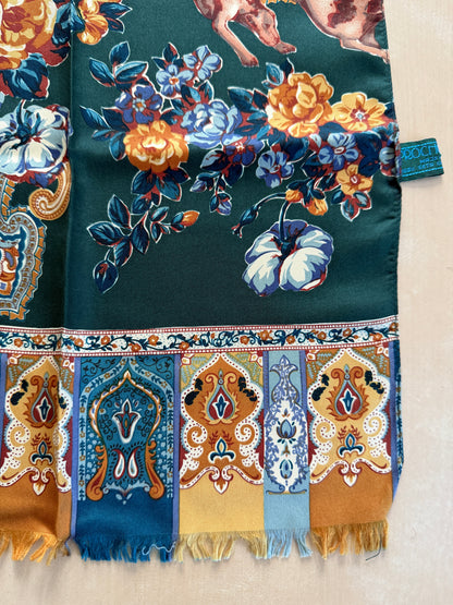 Sciarpa in seta Prochownick fantasia floreale e caccia