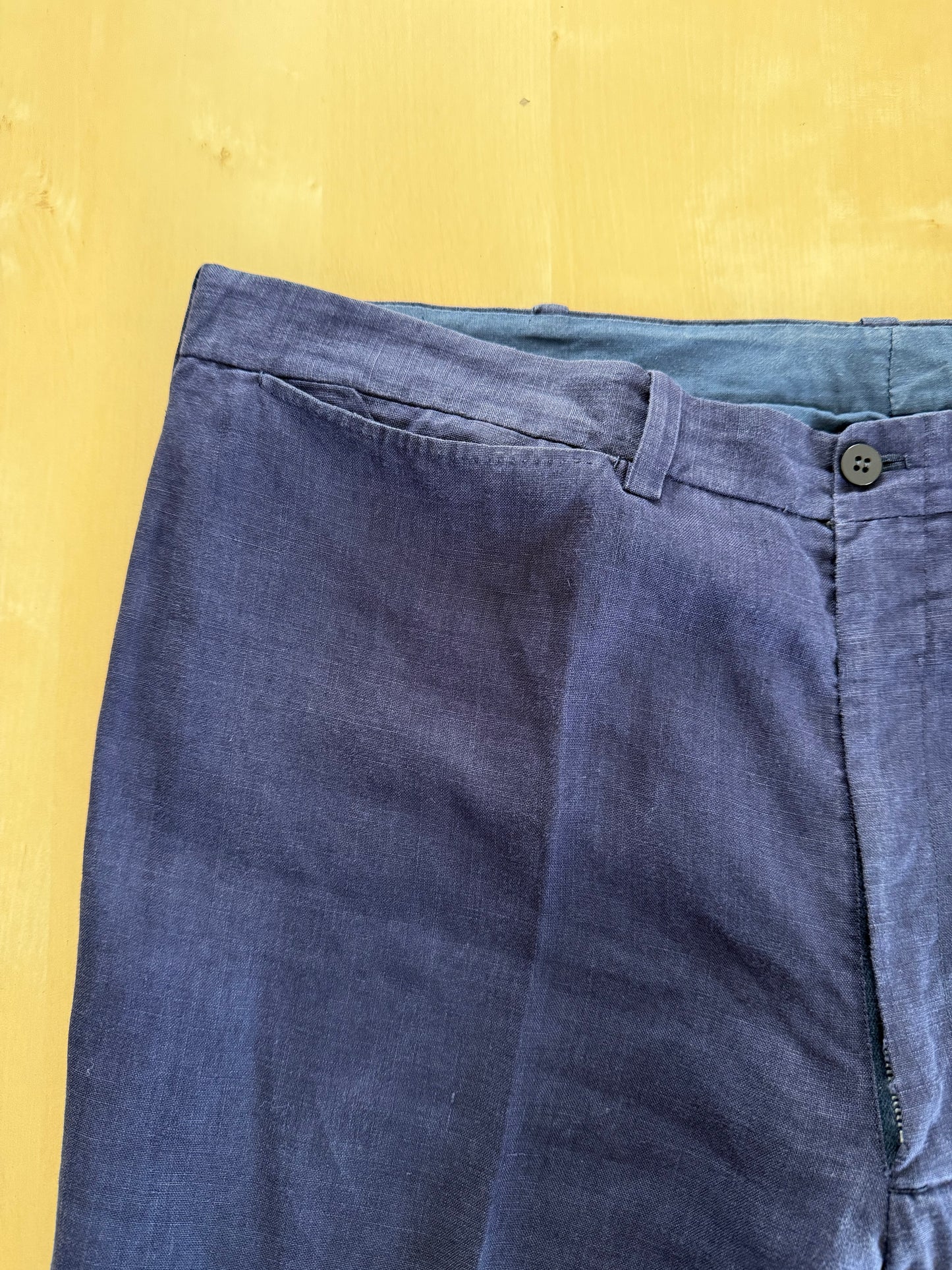 Completo sartoriale anni '70 in lino blu stile workwear - tg. 54