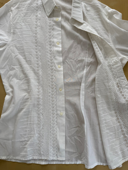 Camicia anni ‘70 con ricami traforati - XS/S collo 38