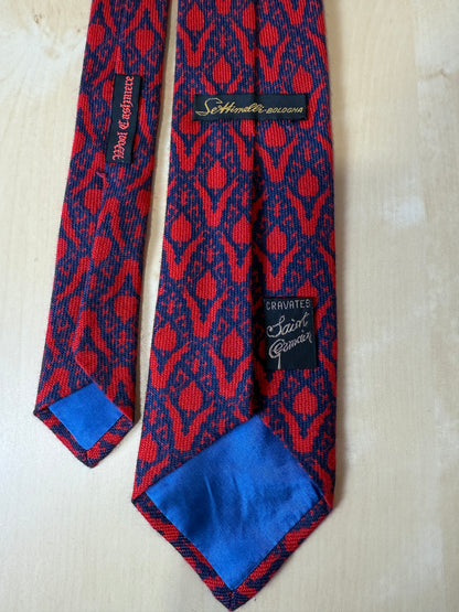 Cravatta vintage in lana e cashmere fantasia damascata