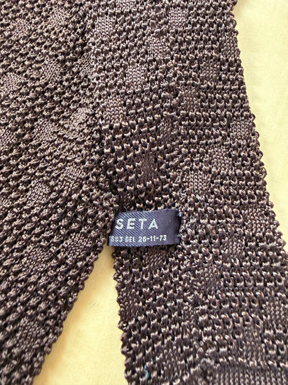 Cravatta tricot in seta marrone anni '70