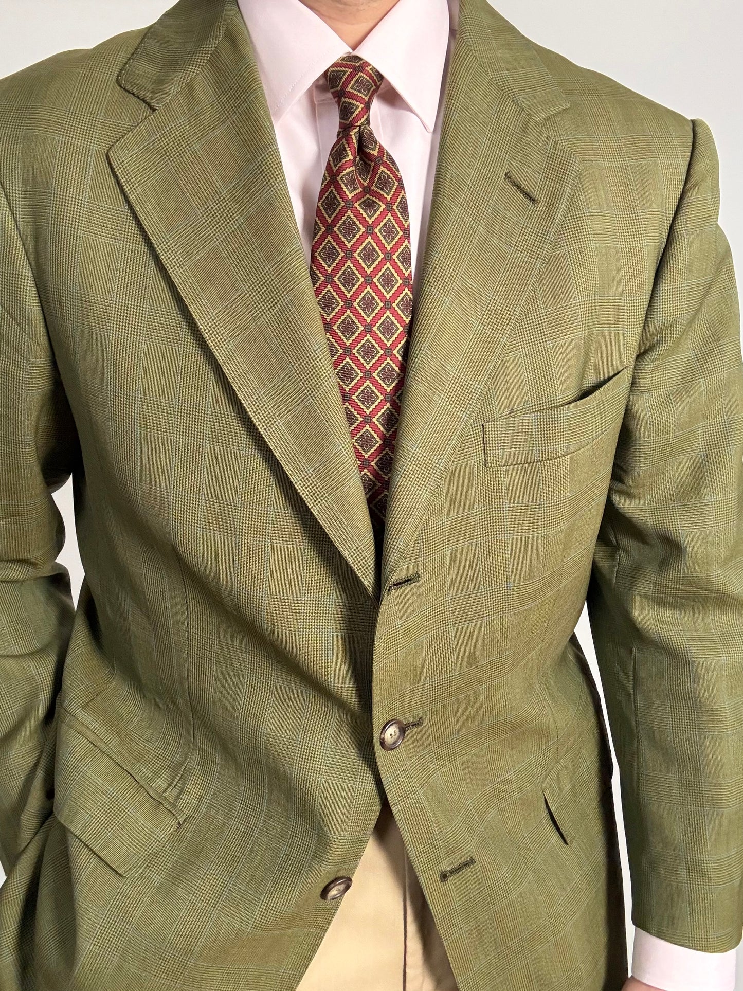 Giacca De Paz fresco lana verde glen check - tg. 52