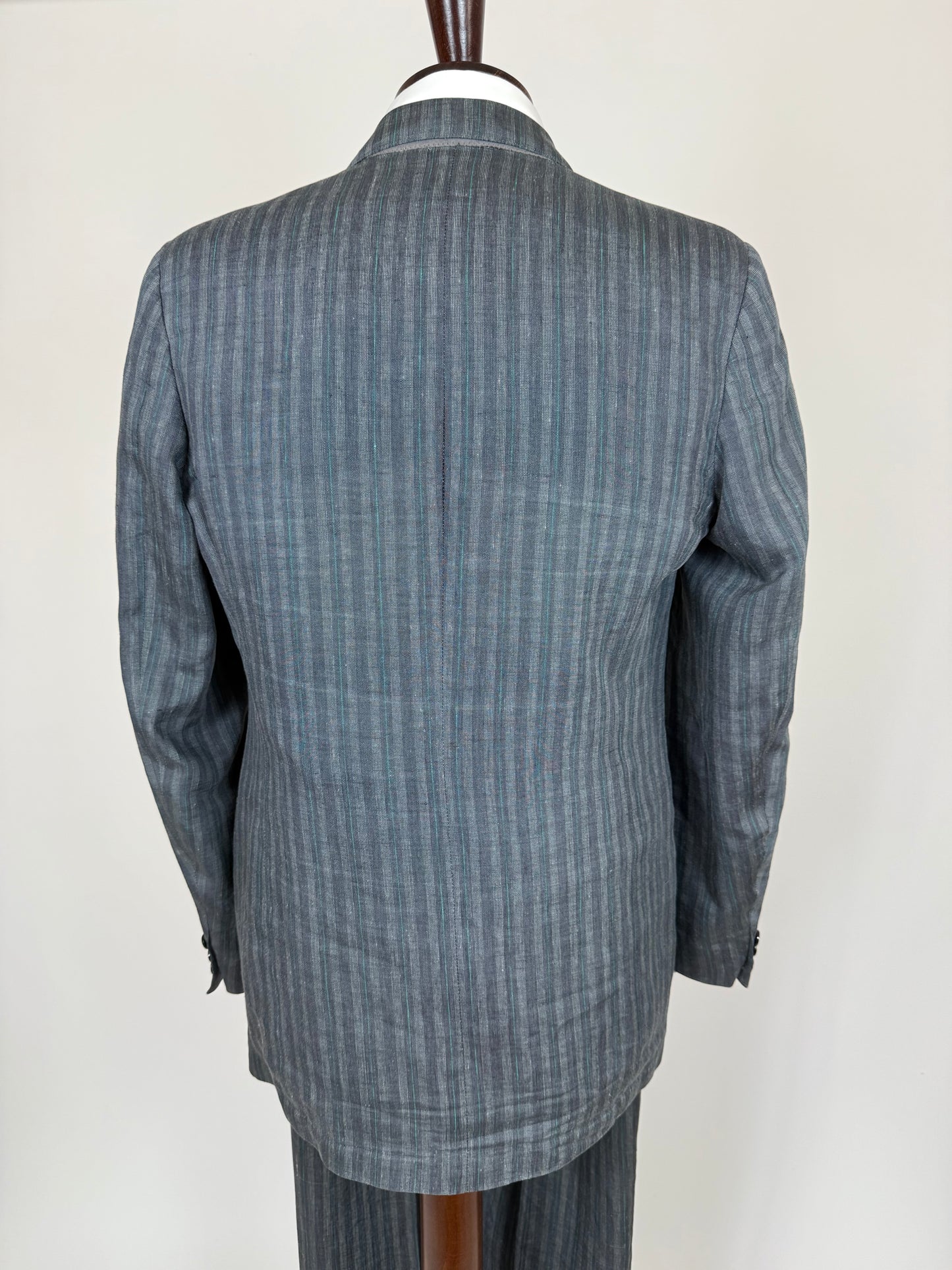 Completo anni '70/'80 puro lino grigio gessato verde - tg. 48