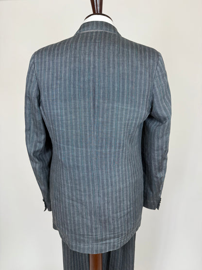 Completo anni '70/'80 puro lino grigio gessato verde - tg. 48