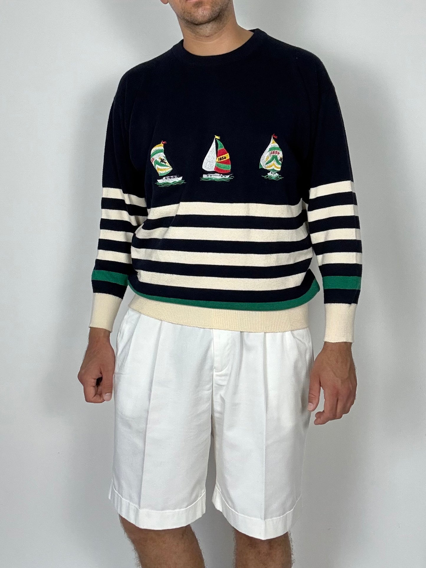 Pullover Burberrys in cotone anni '80 con barche a vela - M/L