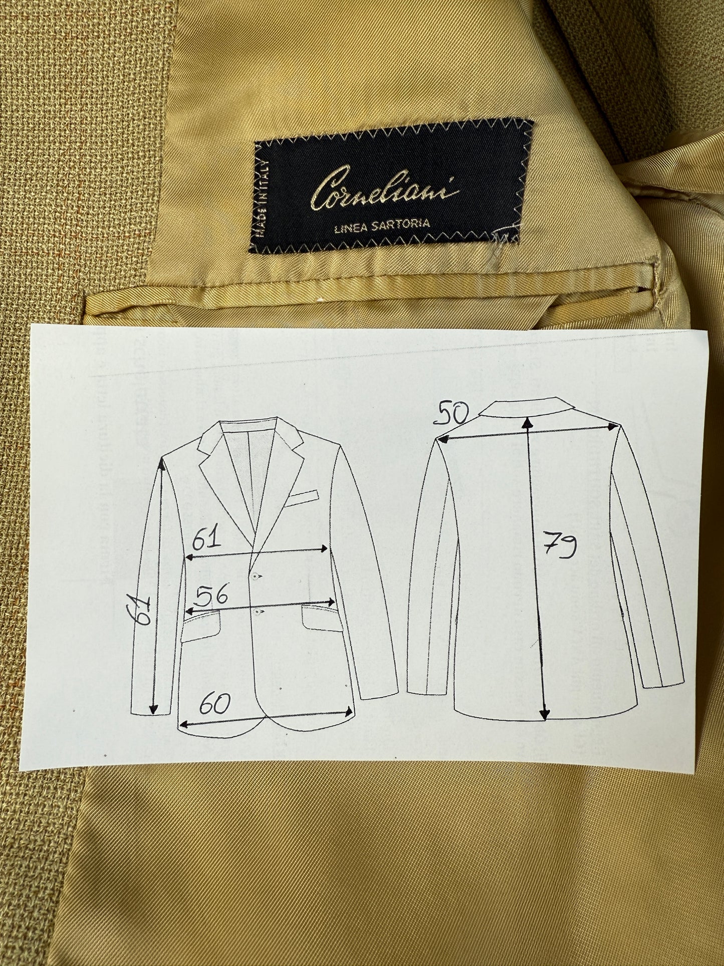 Giacca Corneliani mezza fodera in hopsack beige/senape - tg. 56