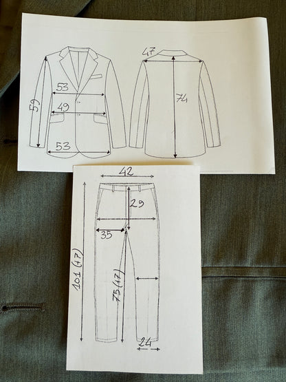 Completo anni ‘80 in lana pettinata verde mélange - tg. 48