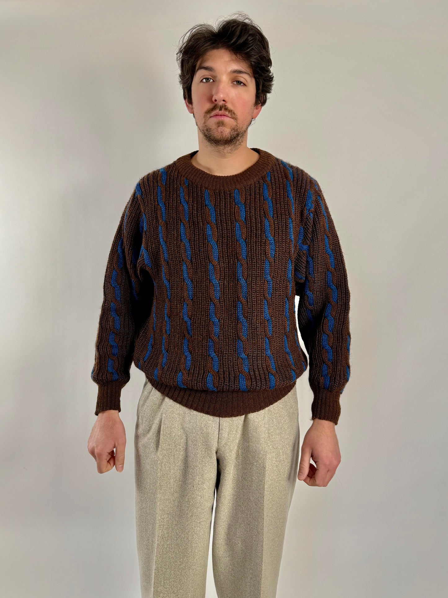 Maglione vintage a trecce in lana e mohair - L