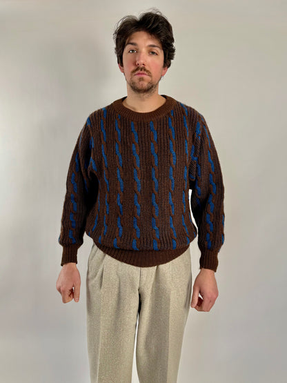 Maglione vintage a trecce in lana e mohair - L