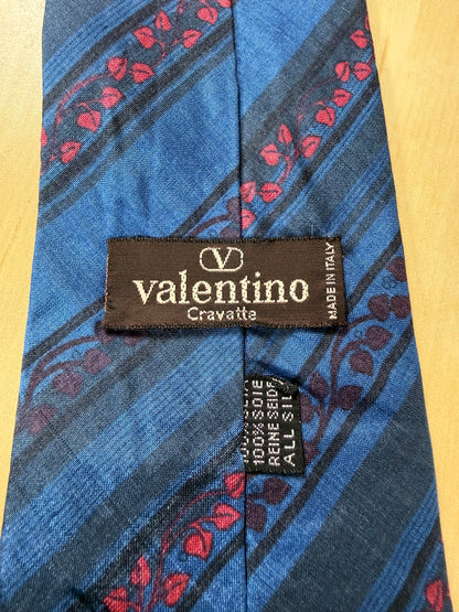 Cravatta Valentino seta shantung blu regimental e floreale