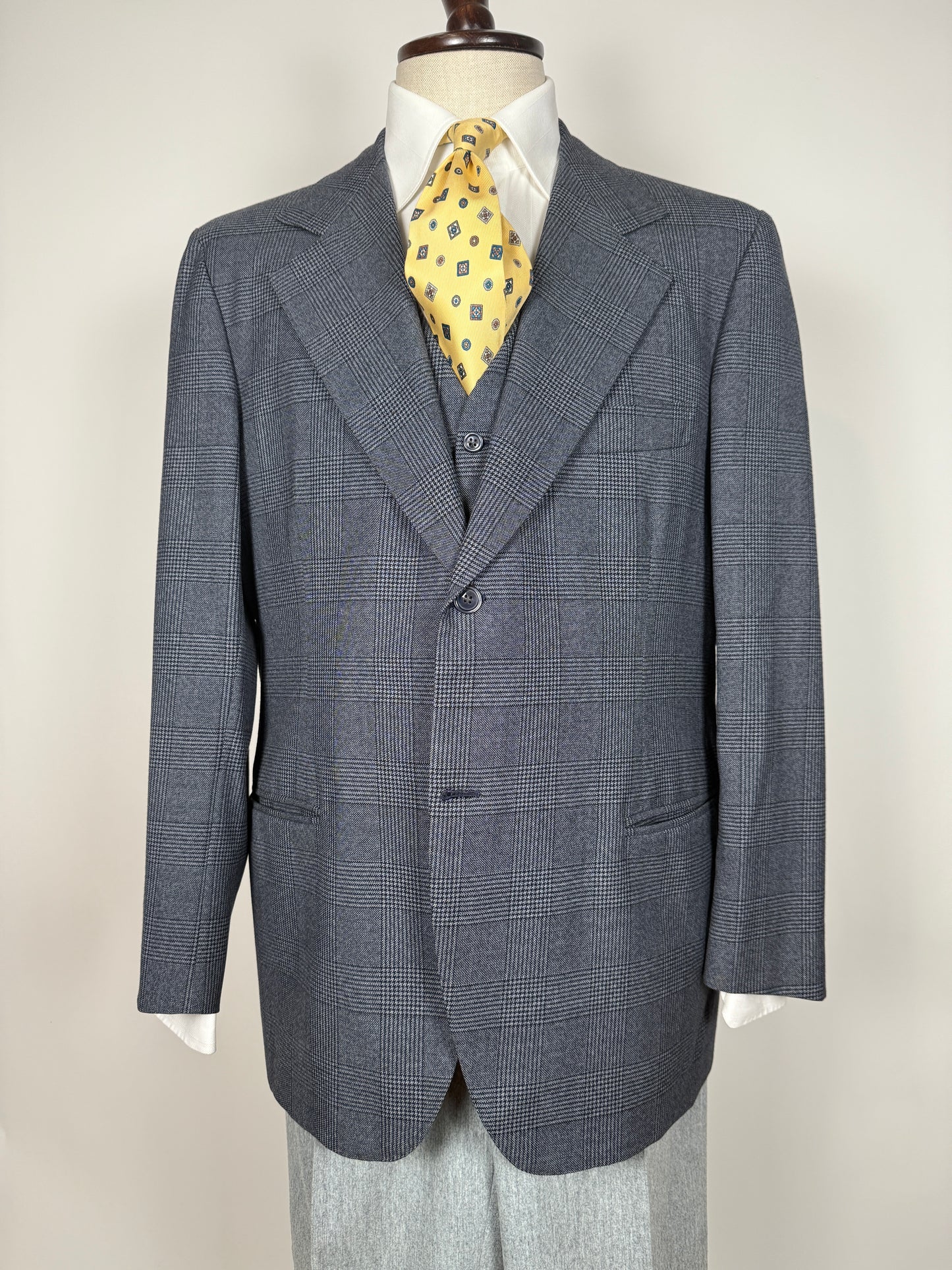 Giacca + panciotto sartoriali anni ‘70 principe di Galles - tg. 54 drop basso