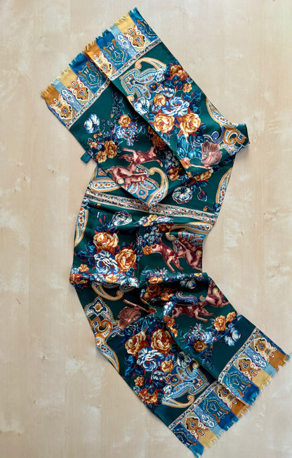 Sciarpa in seta Prochownick fantasia floreale e caccia