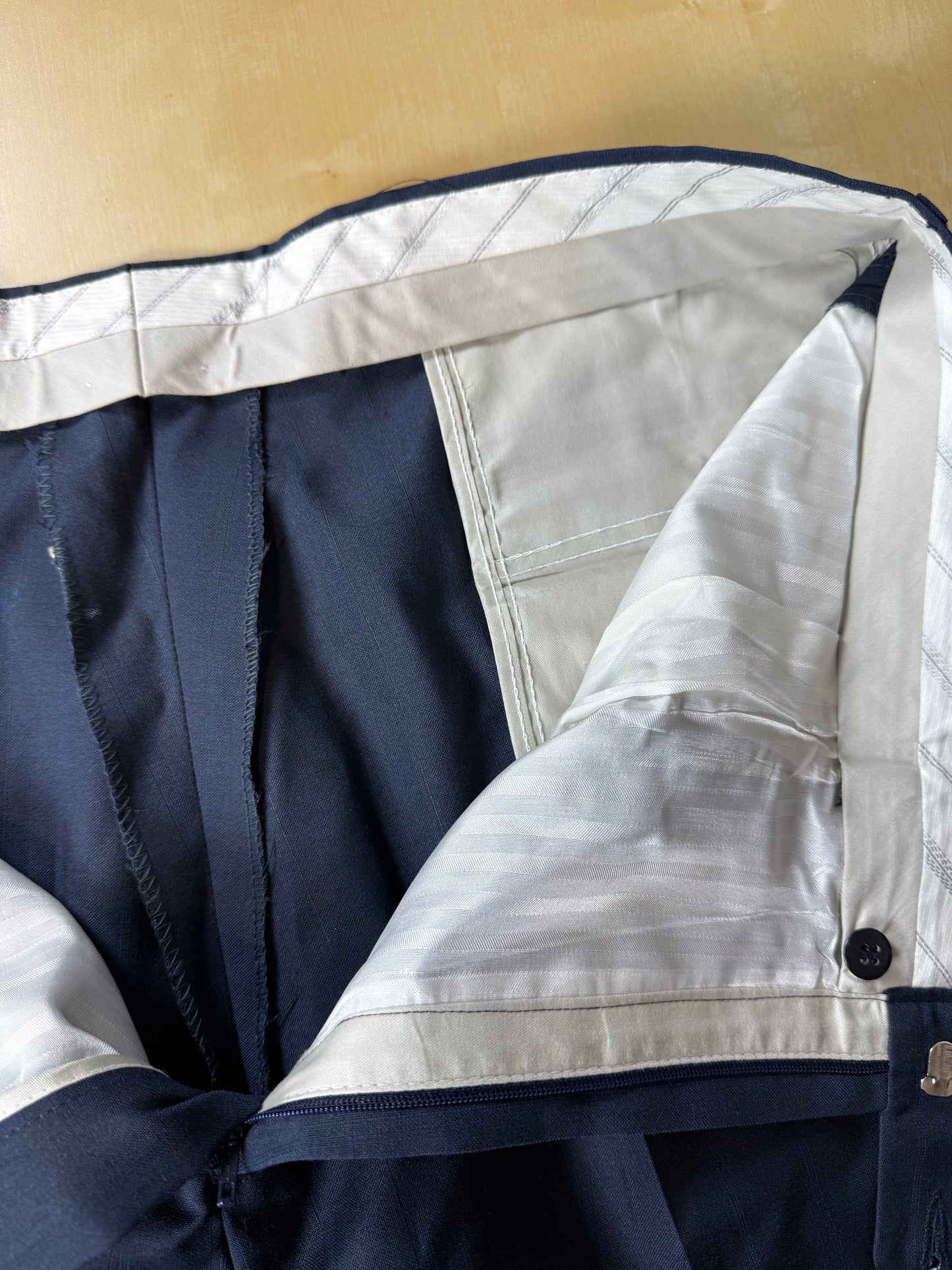 Pantaloni anni '80 fresco lana blu righe tono su tono - tg. 56