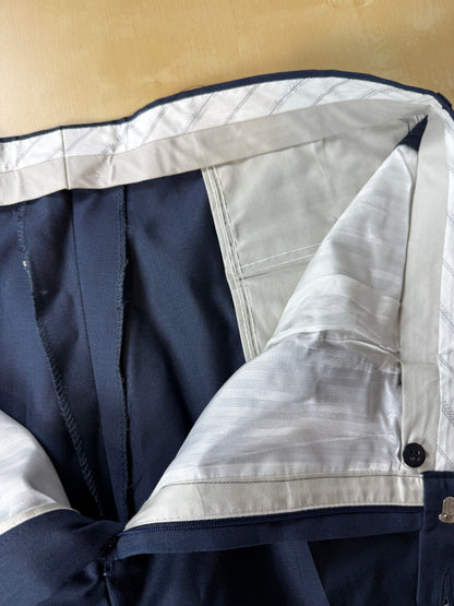 Pantaloni anni '80 fresco lana blu righe tono su tono - tg. 56