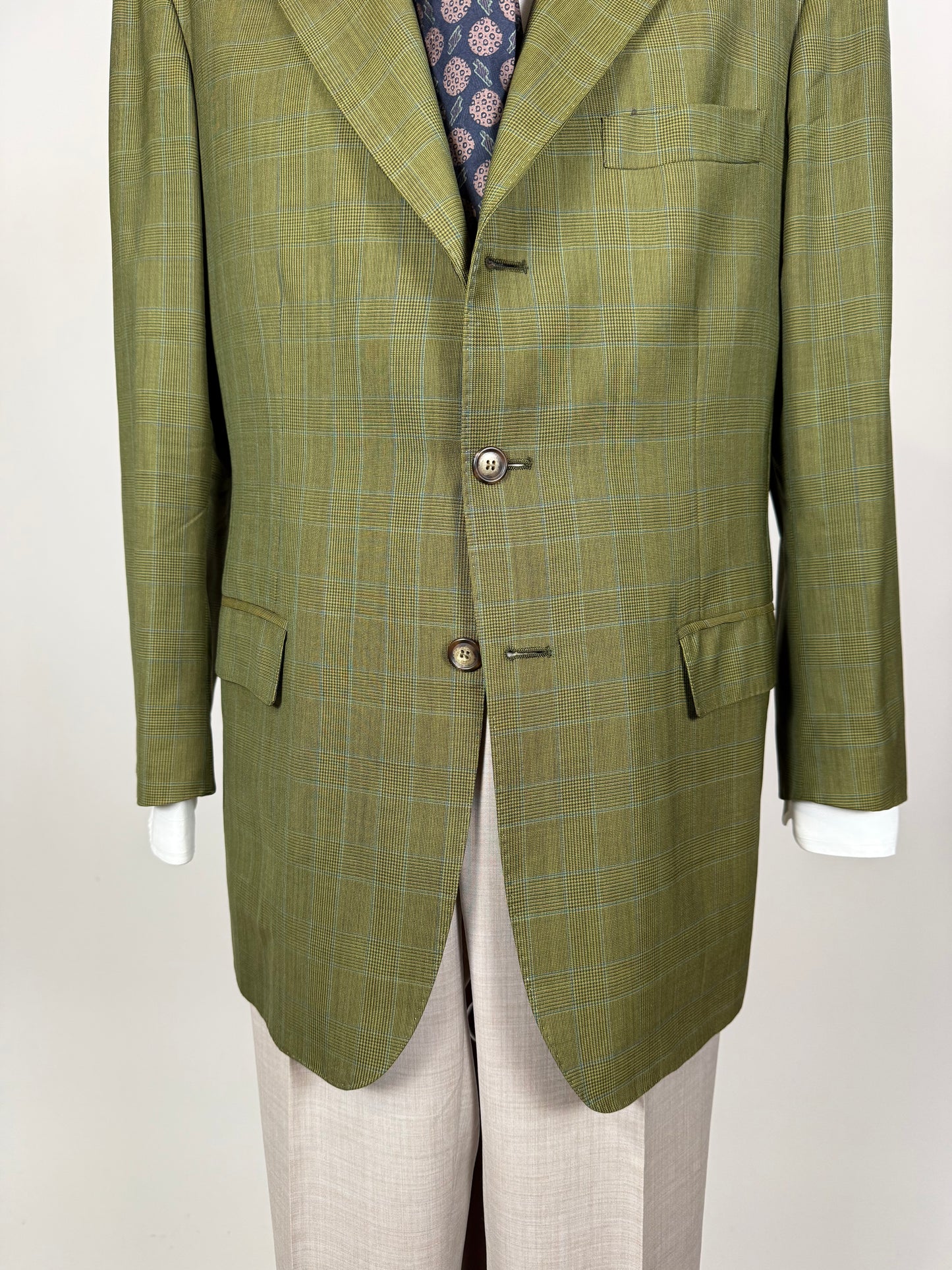 Giacca De Paz fresco lana verde glen check - tg. 52
