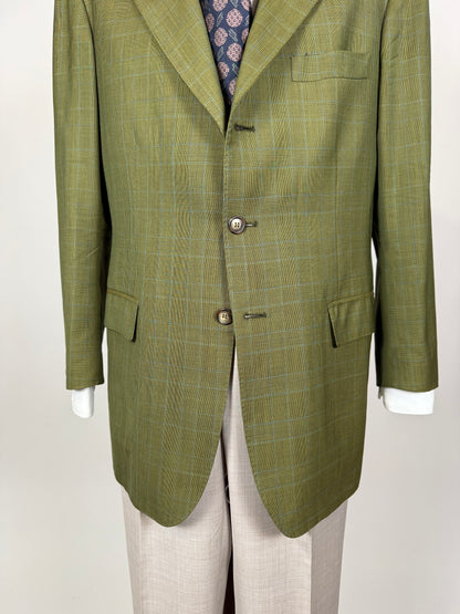 Giacca De Paz fresco lana verde glen check - tg. 52