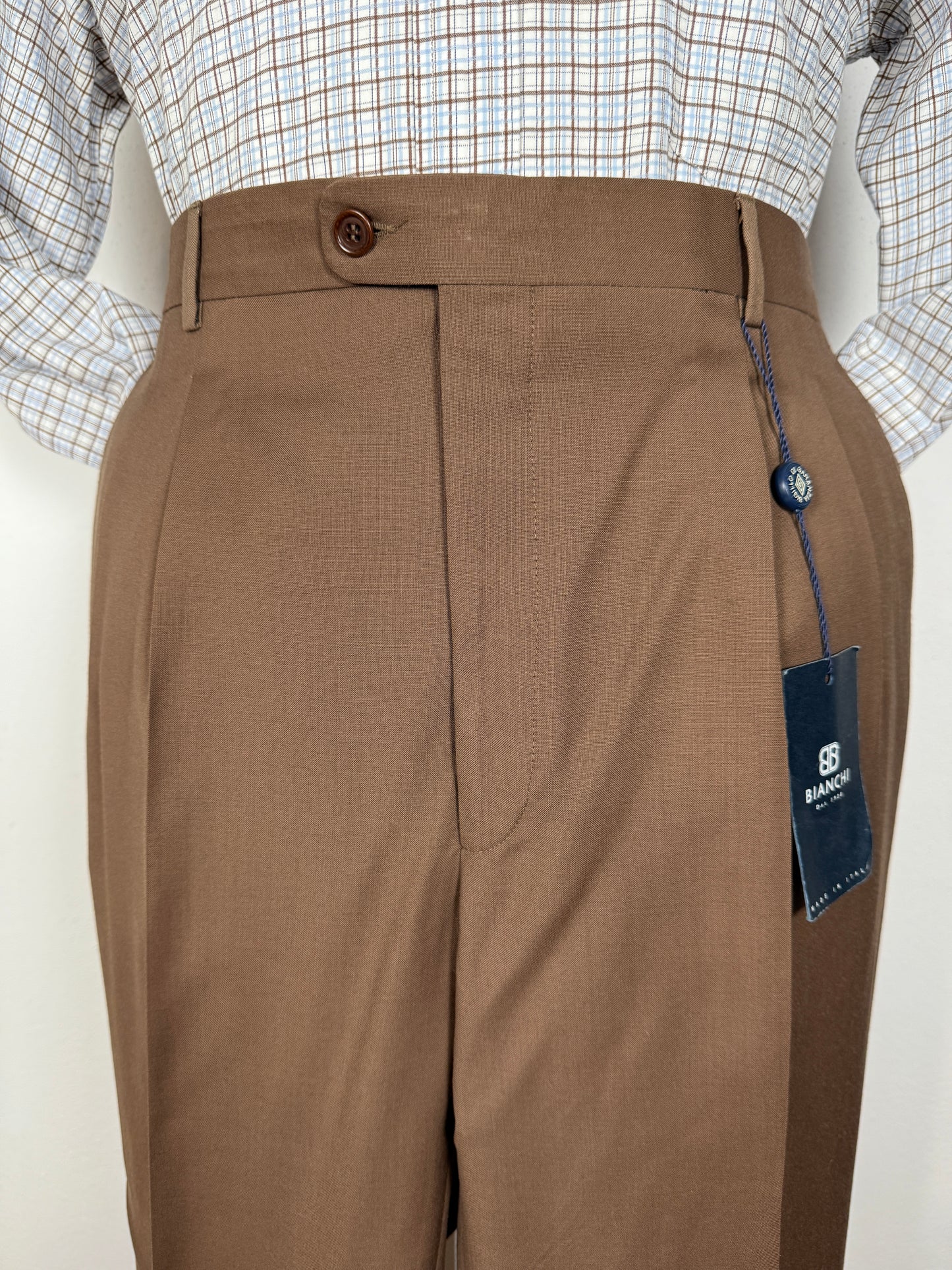 Pantalone anni '80 fresco lana marrone cacao (NOS) - tg. 54