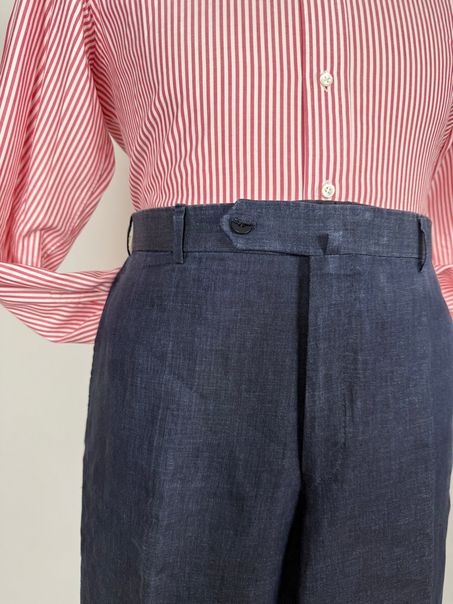 Pantaloni Isaia lino blu effetto chambray - tg. 52