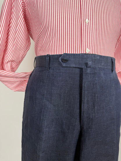 Pantaloni Isaia lino blu effetto chambray - tg. 52