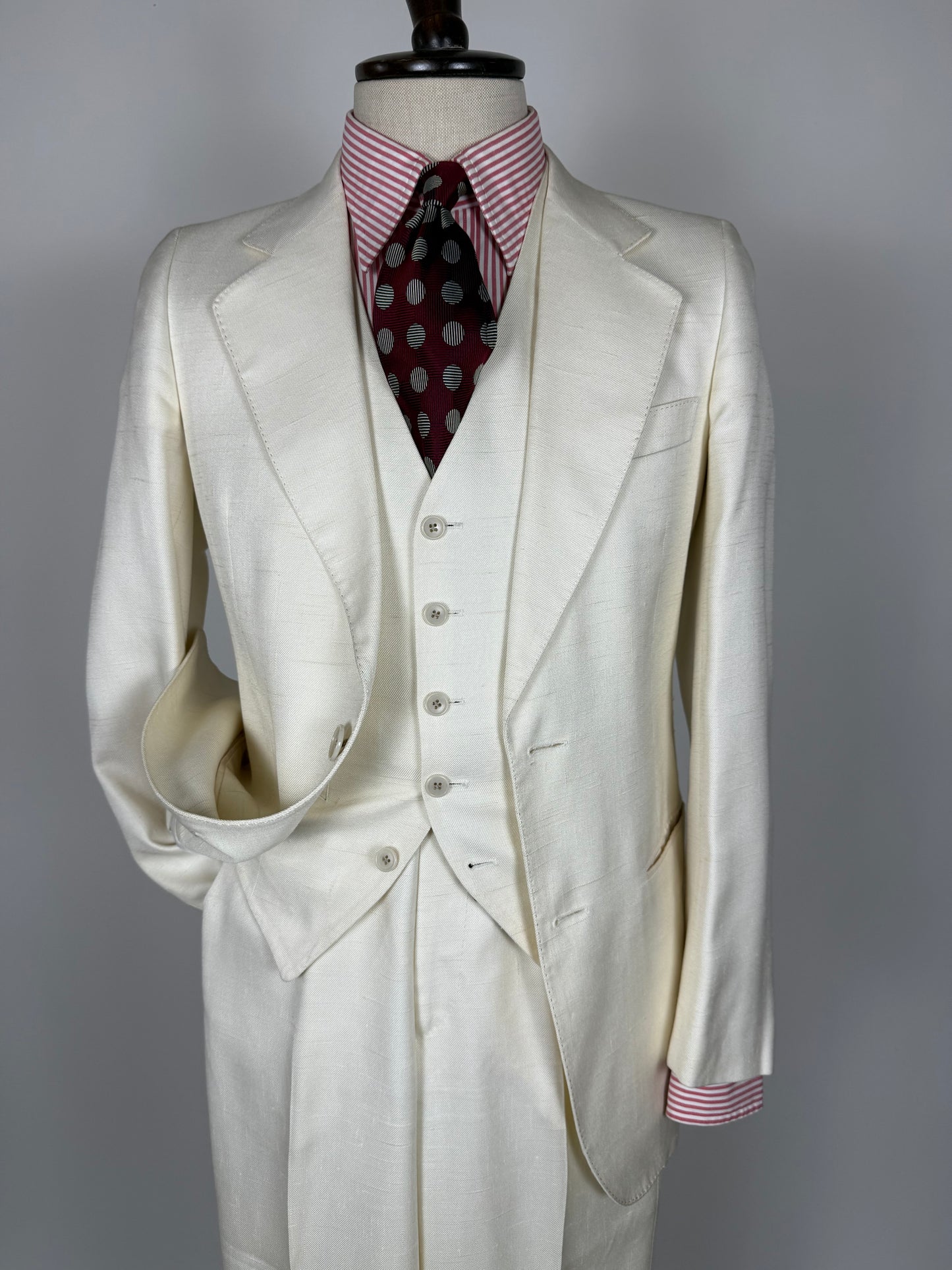 Completo 3 pezzi anni '70 seta shantung avorio - tg. 42/44